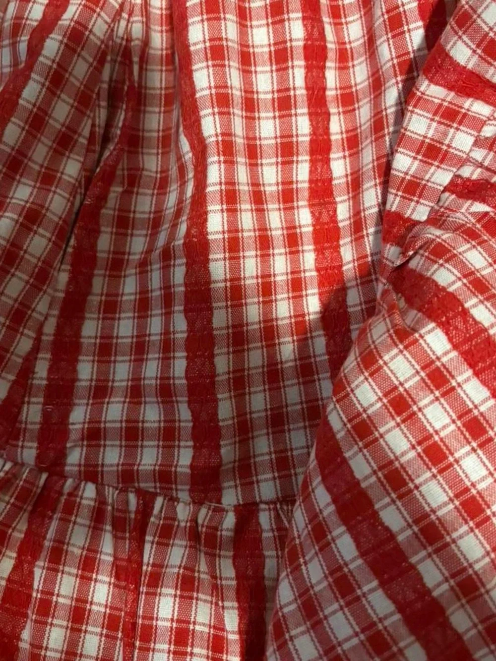 Cider adorable Red gingham midi skirt with lace trim med - Picture 4 of 8